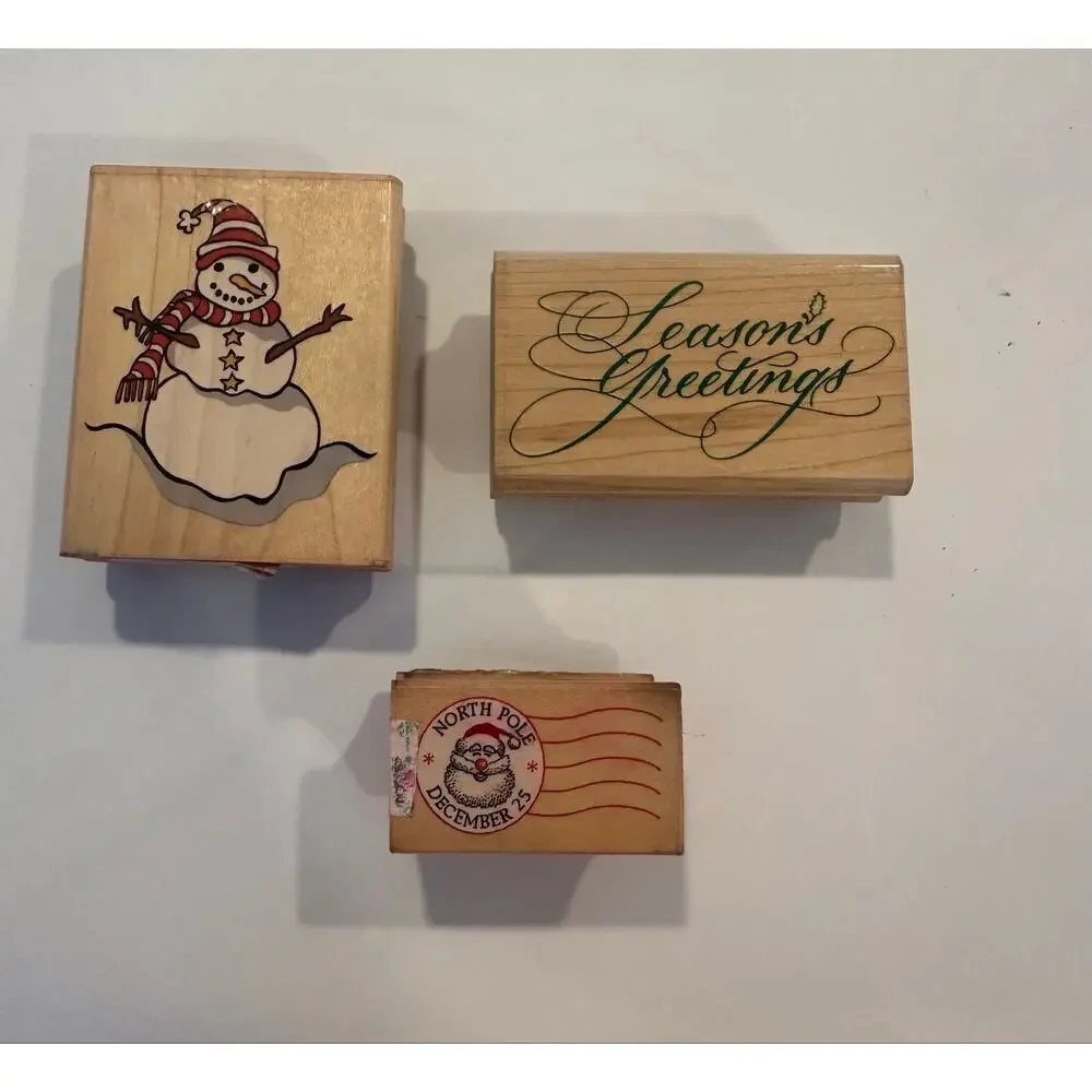 Vintage Christmas Rubber Stamps Lot of 3 Rubber Stampede All Night Media Wood